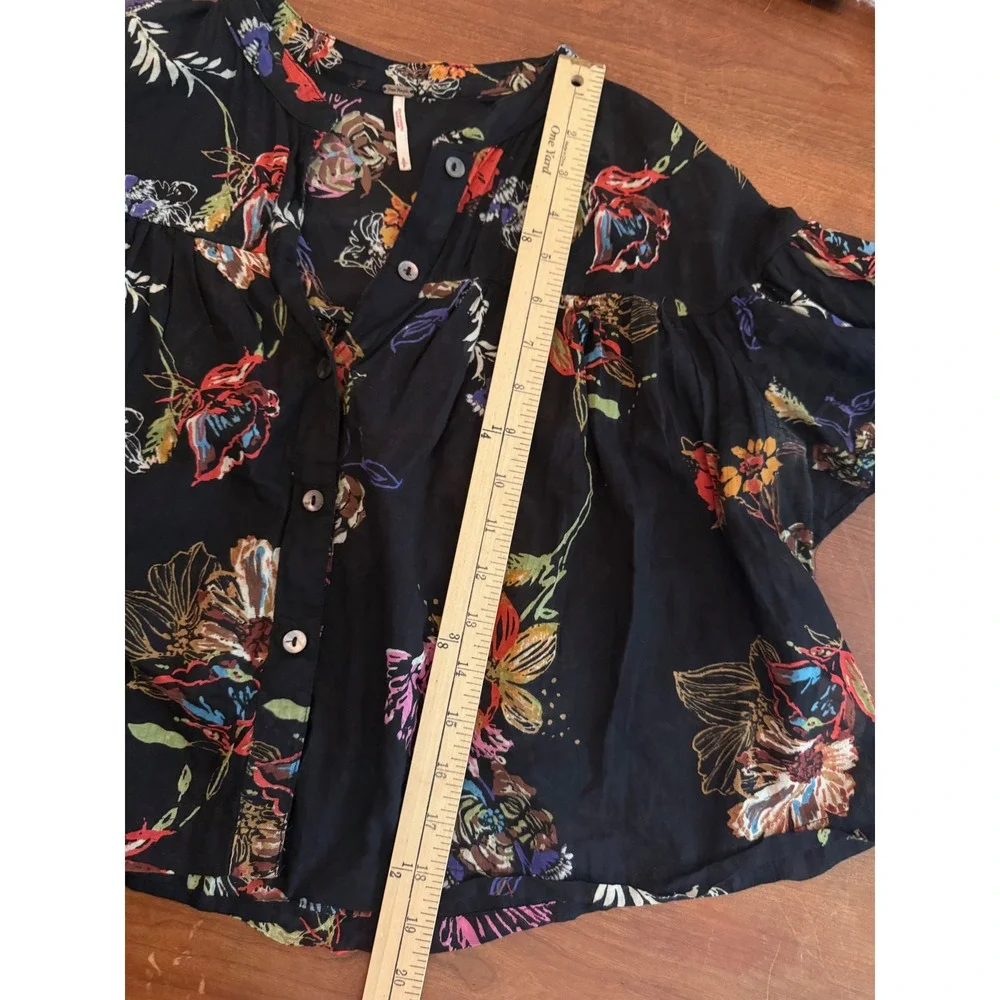 Free People Floral Button Down Peplum Boho Flutter Sleeve Crop Small